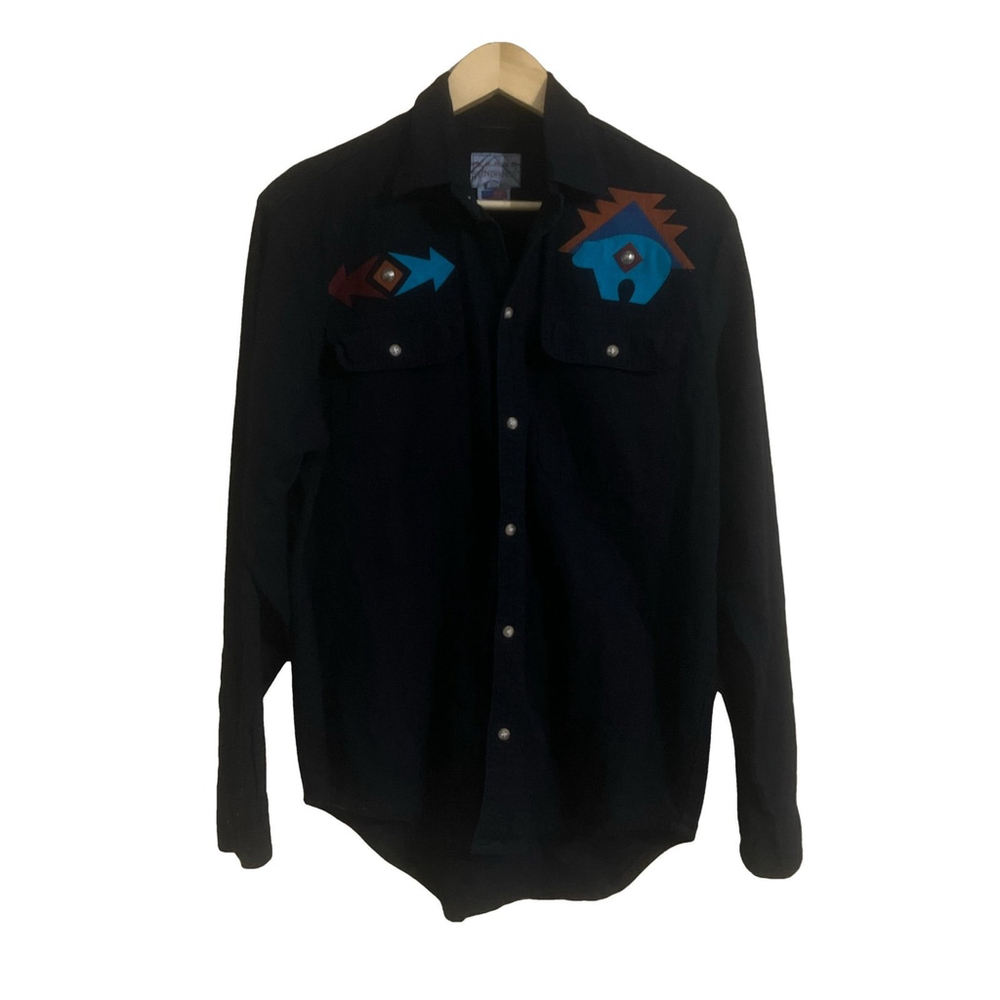 Sundance Western Women’s Small Black button-up shirt with Native American design